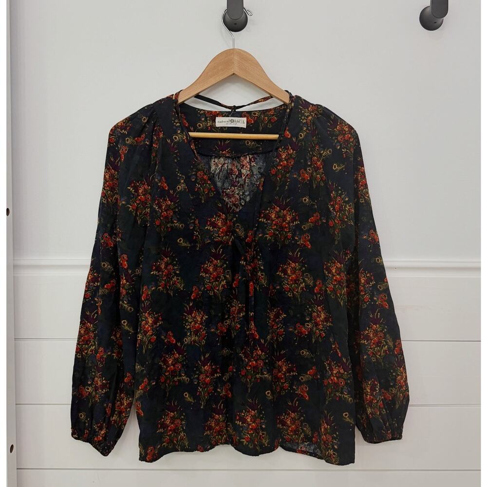 Women’s Natural Life Floral Popover Blouse Top Size L